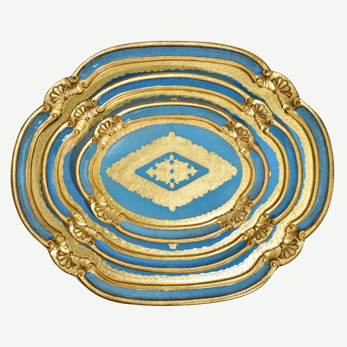 Florentine Carved Wood Oval Tray, Multiple colors and sizes