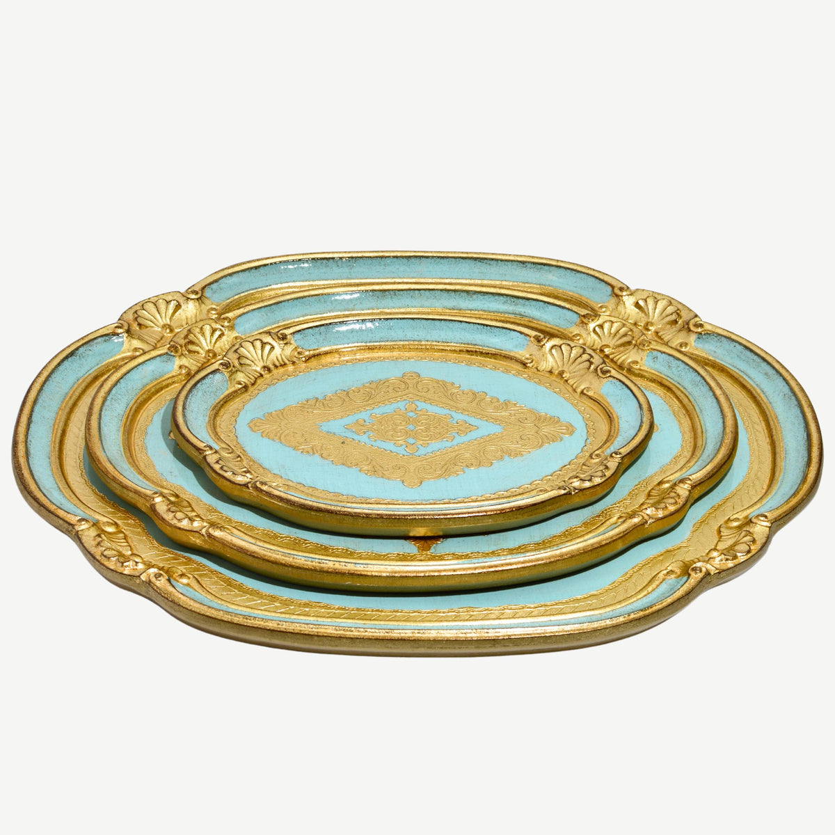 Florentine Carved Wood Oval Tray, Multiple colors and sizes