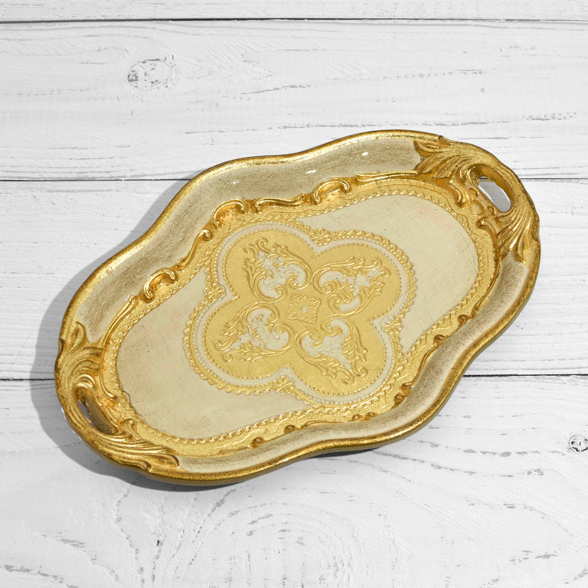 Florentine Wood Oval Small Tray with handles