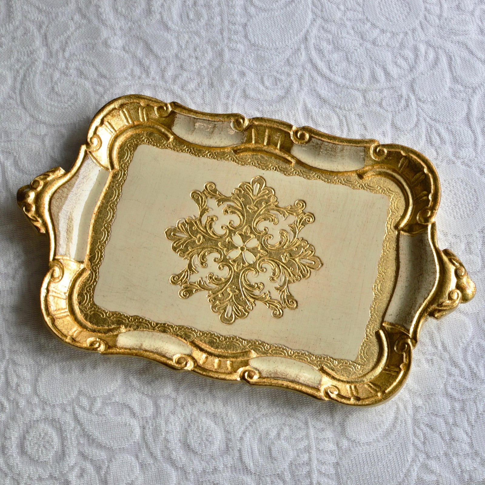 Small Florentine Carved Wood Tray with handles, Made in Italy - My Italian Decor