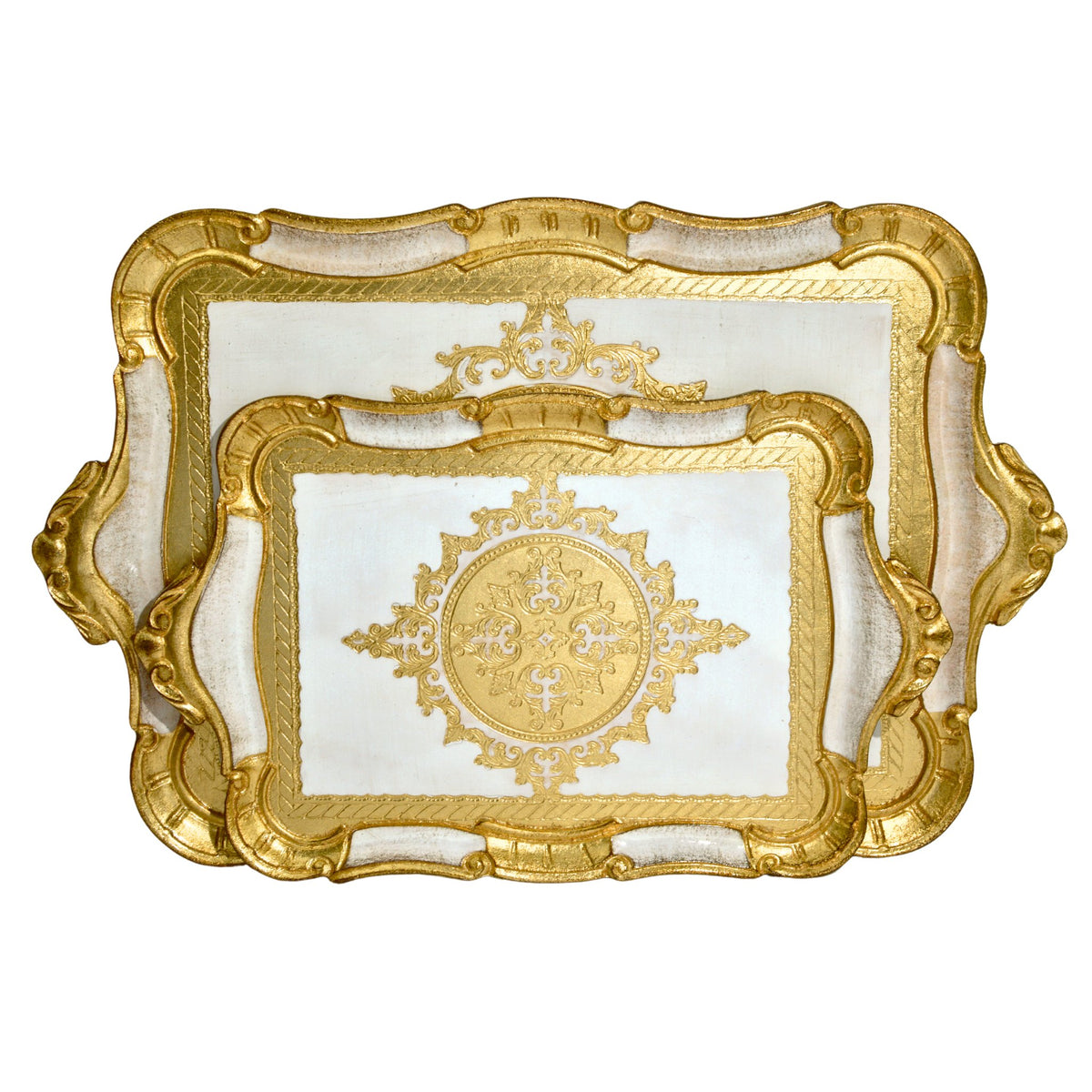 Florentine Carved Wood Tray, Rectangle with Scalloped Design