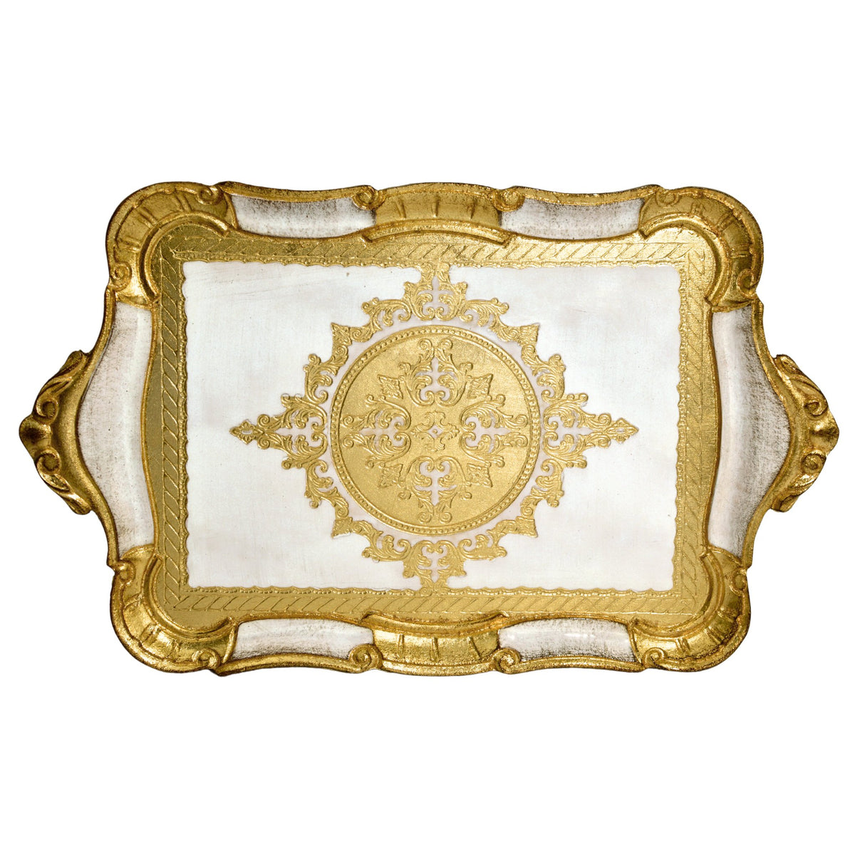 Florentine Carved Wood Tray, Rectangle with Scalloped Design