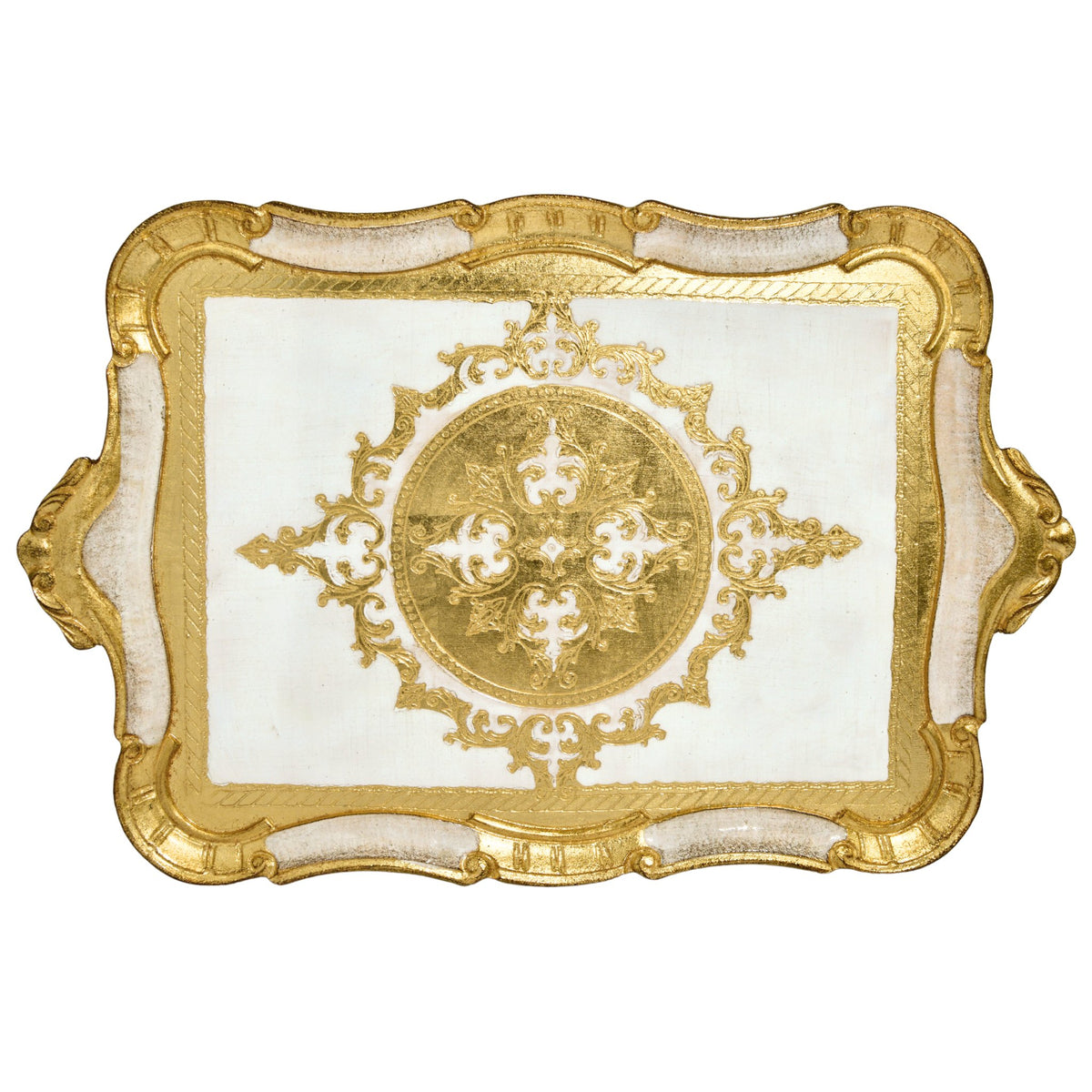 Florentine Carved Wood Tray, Rectangle with Scalloped Design