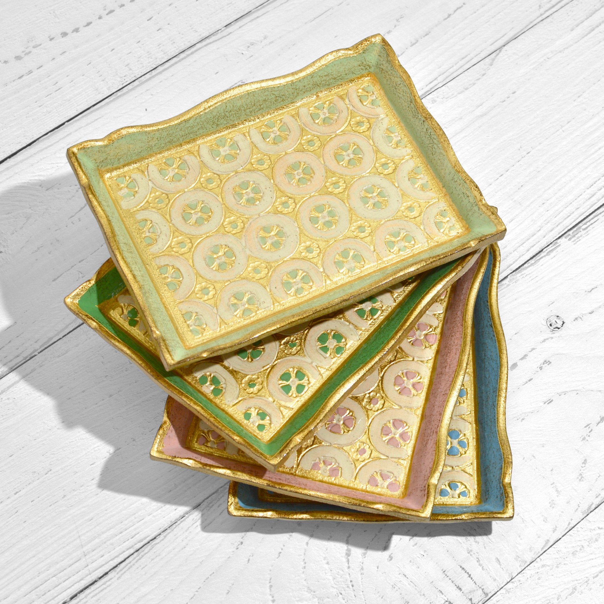 Florentine carved wood rectangle tessellated mini tray with intricate geometric patterns from My Italian Decor.