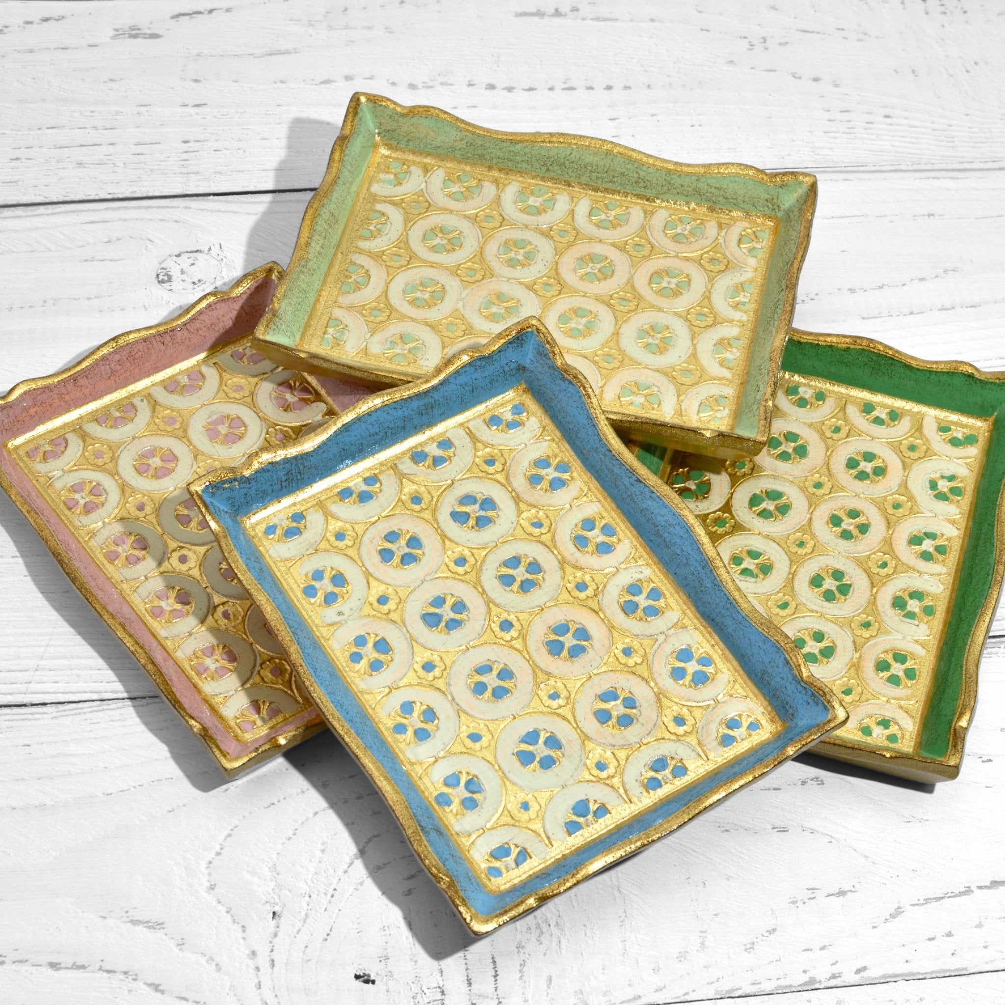 Florentine carved wood rectangle tessellated mini tray with intricate geometric patterns, crafted by My Italian Decor.