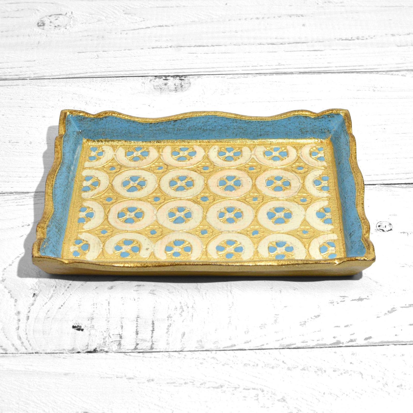Florentine carved wood rectangle tessellated mini tray with intricate pattern, crafted by My Italian Decor.