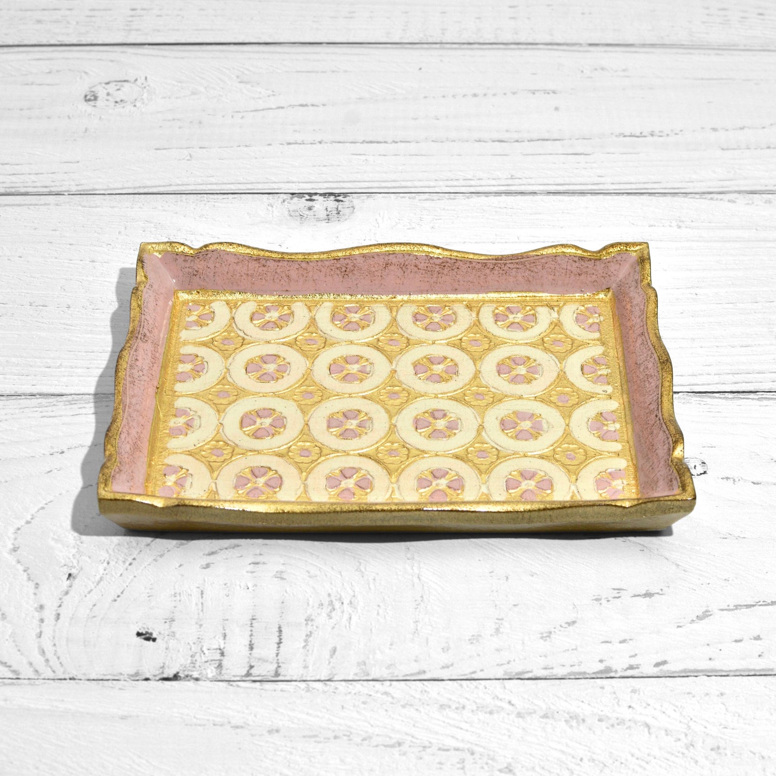 Florentine carved wood rectangle tessellated mini tray with intricate pattern, crafted by My Italian Decor.