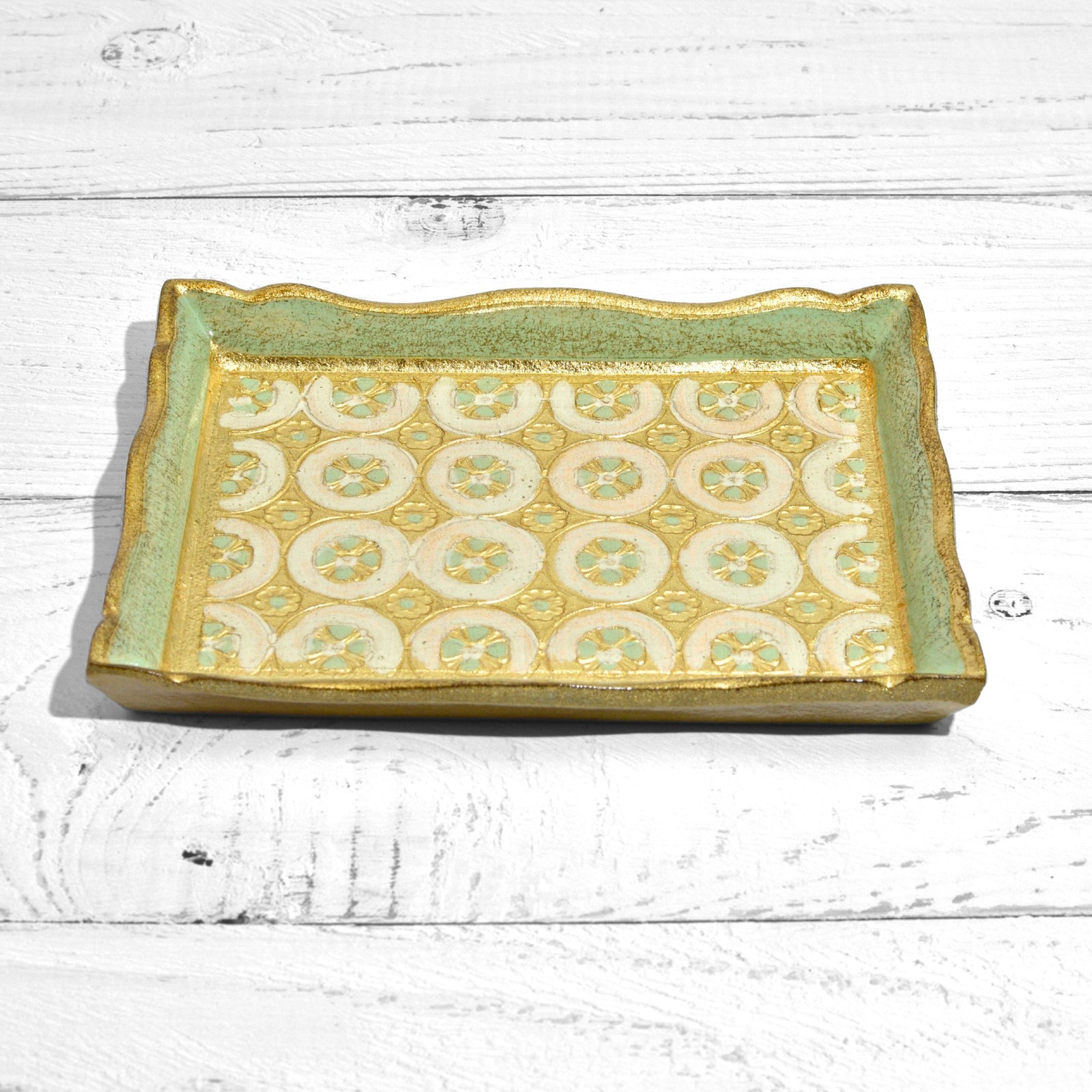 Florentine carved wood rectangle tessellated mini tray with intricate pattern, crafted by My Italian Decor.