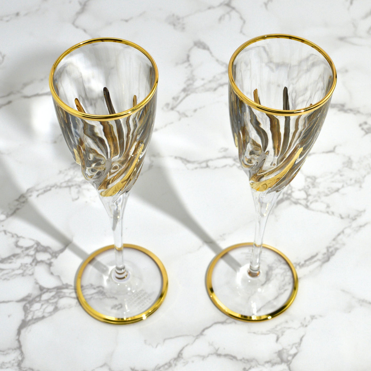 Trix Italian Crystal Platinum &amp; Gold Champagne Glasses, Set of 2