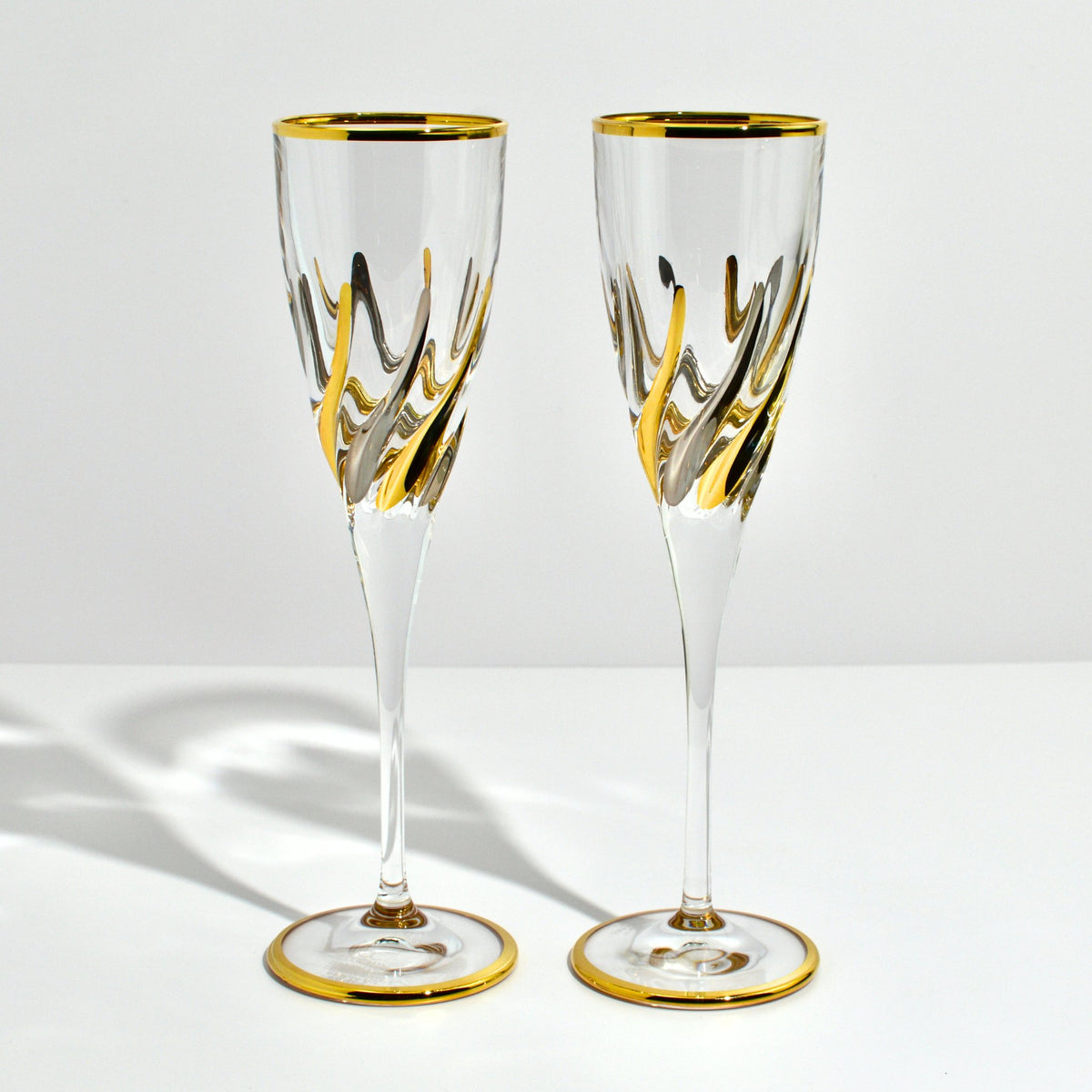 Trix Italian Crystal Platinum &amp; Gold Champagne Glasses, Set of 2