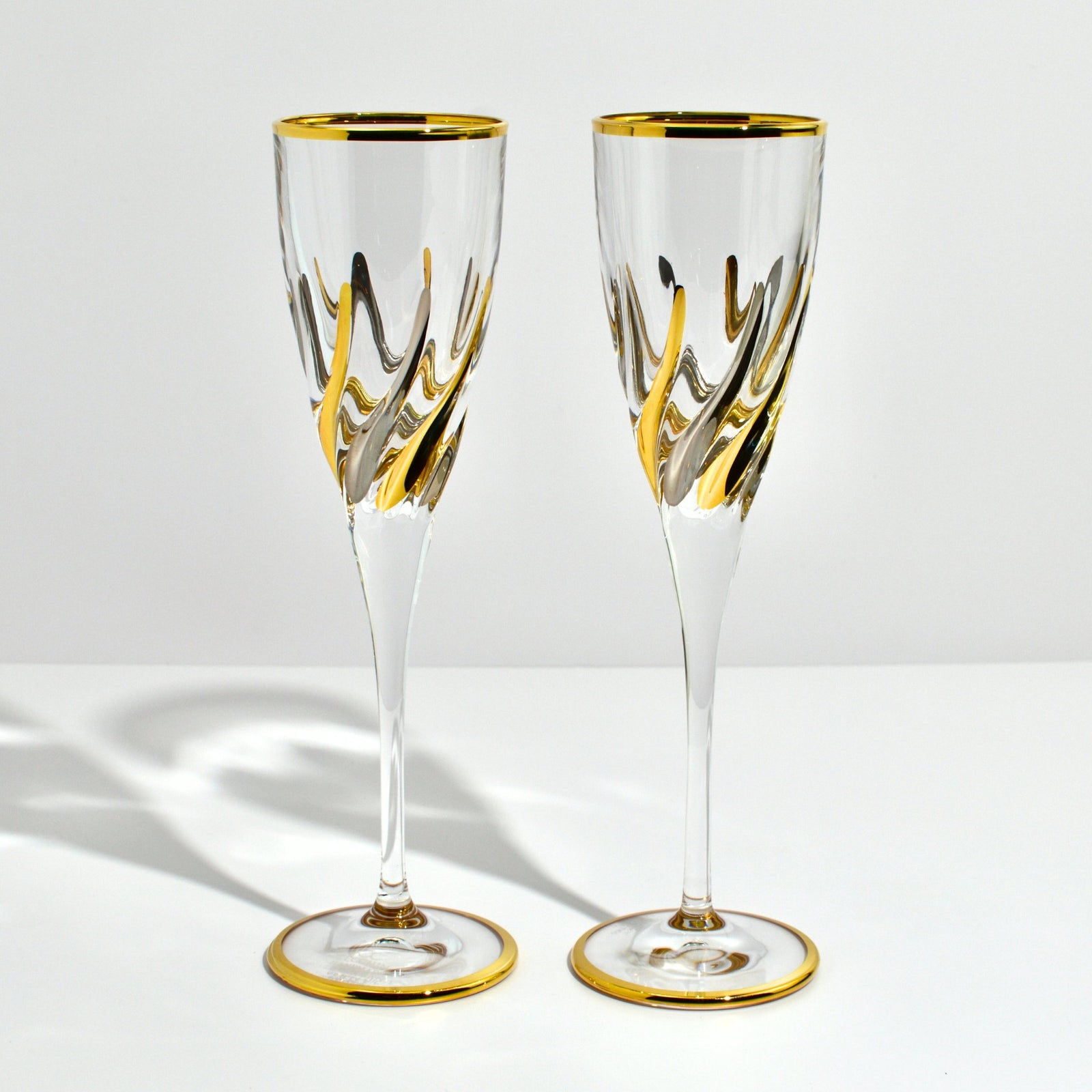 Trix Italian Crystal Platinum & Gold Champagne Glasses, Set of 2 - My Italian Decor