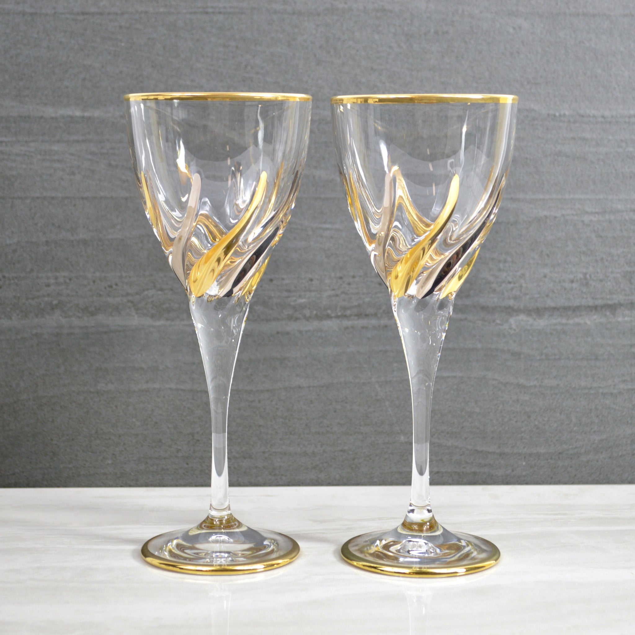Trix Wine Glasses, Set of 2, Platinum and Gold