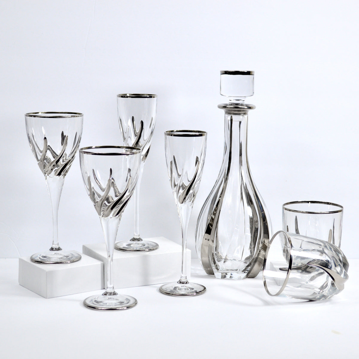 Trix Wine Glasses, Set of 2, Platinum - My Italian Decor