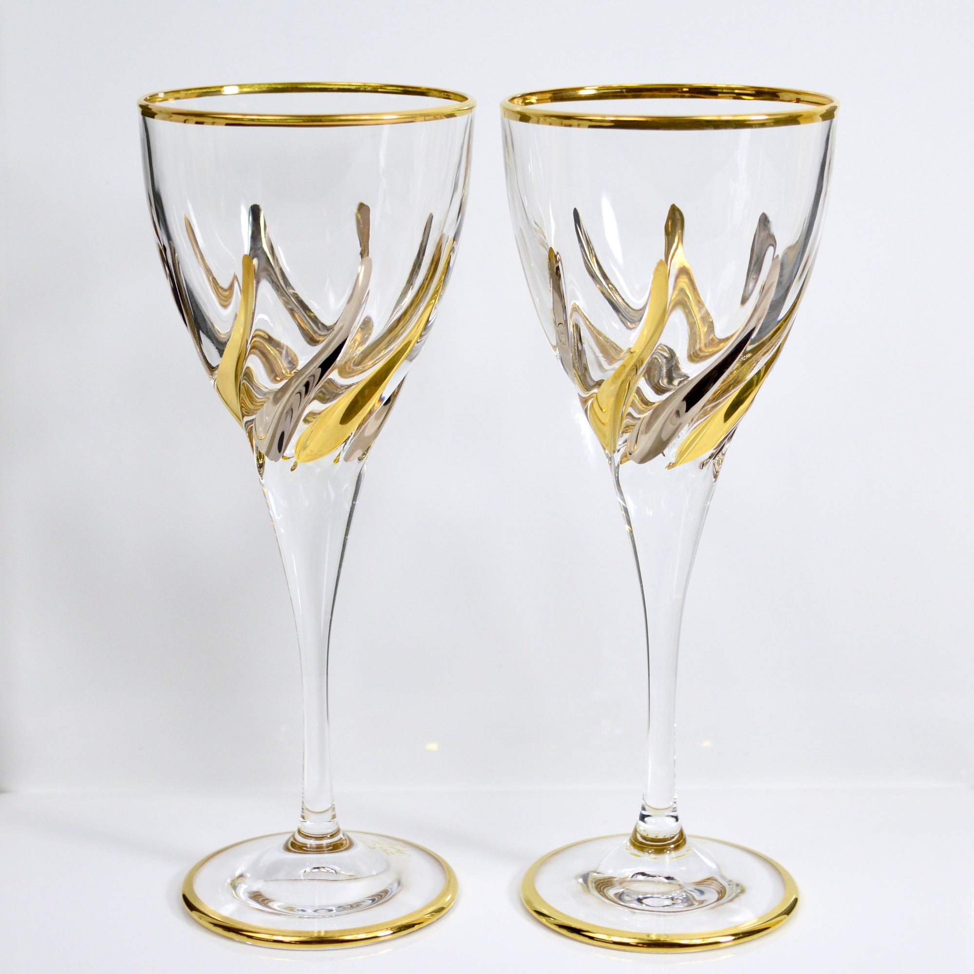 Trix Wine Glasses, Set of 2, Platinum and Gold - My Italian Decor