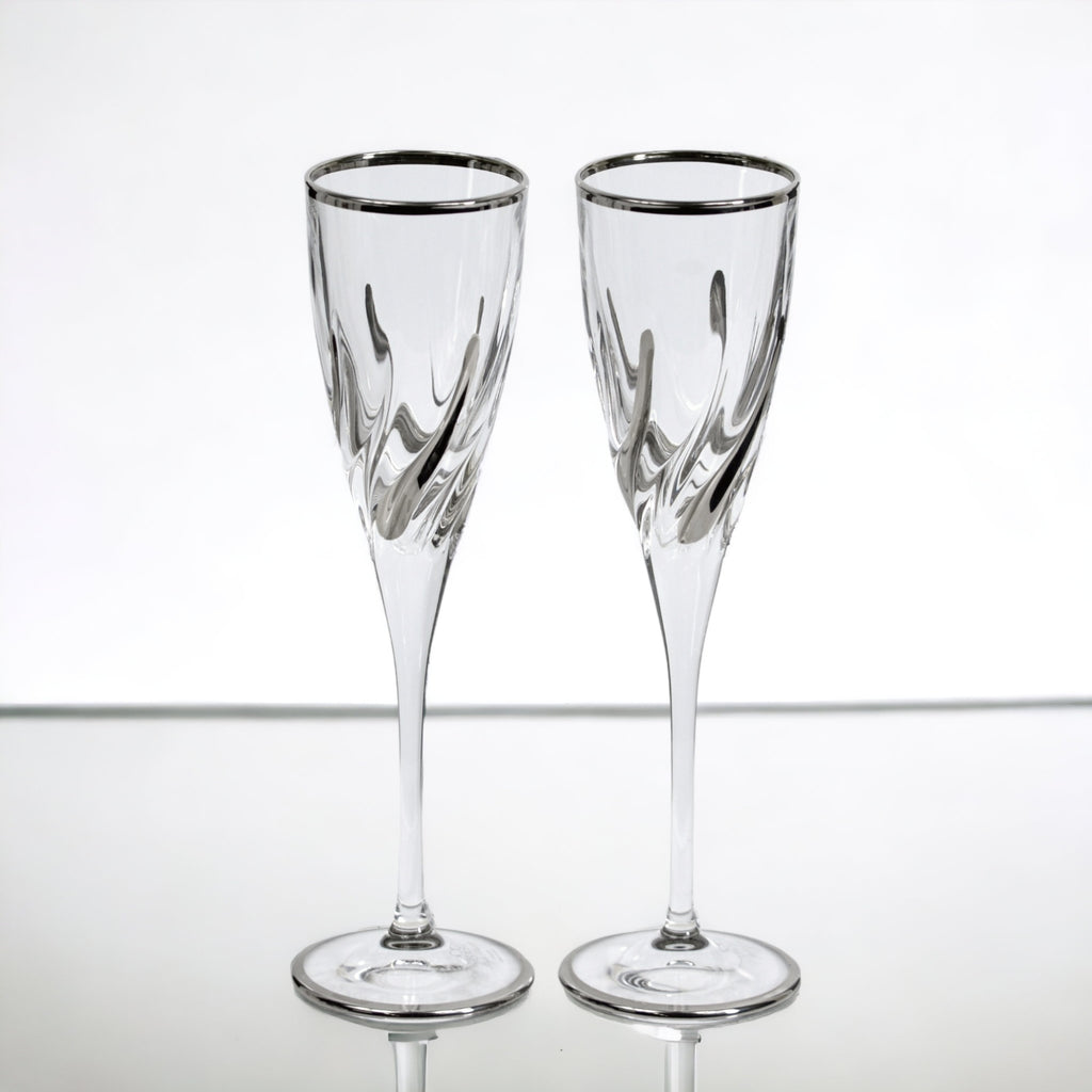 Trix Italian Crystal Platinum Champagne Glasses, Set of 2
