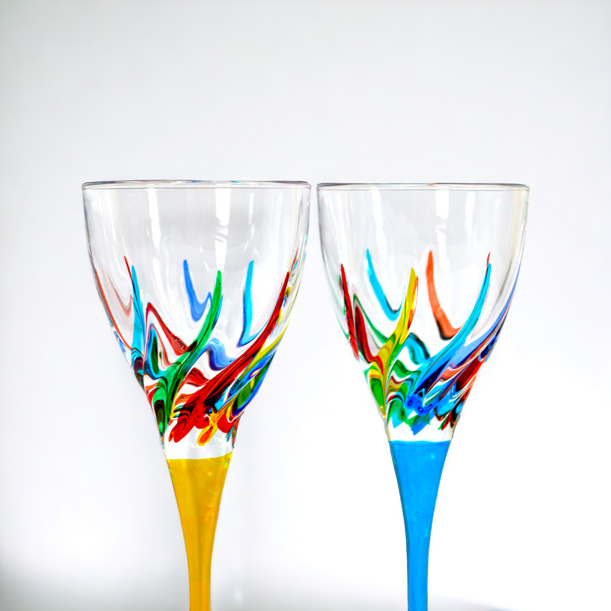 Trix Wine Glasses, Hand-Painted Italian Crystal, Set of 2 - My Italian Decor