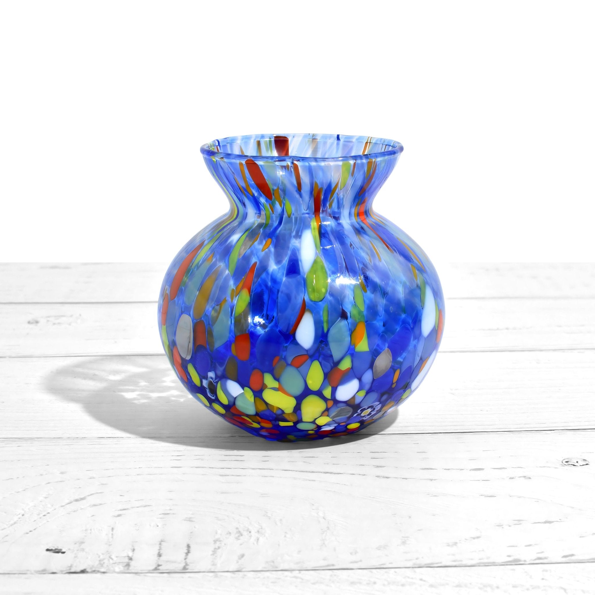 Tulip Round Murano Glass Small Vase with Millefiori, Made In Tulip Round Murano Glass Small Vase with Millefiori, Made In