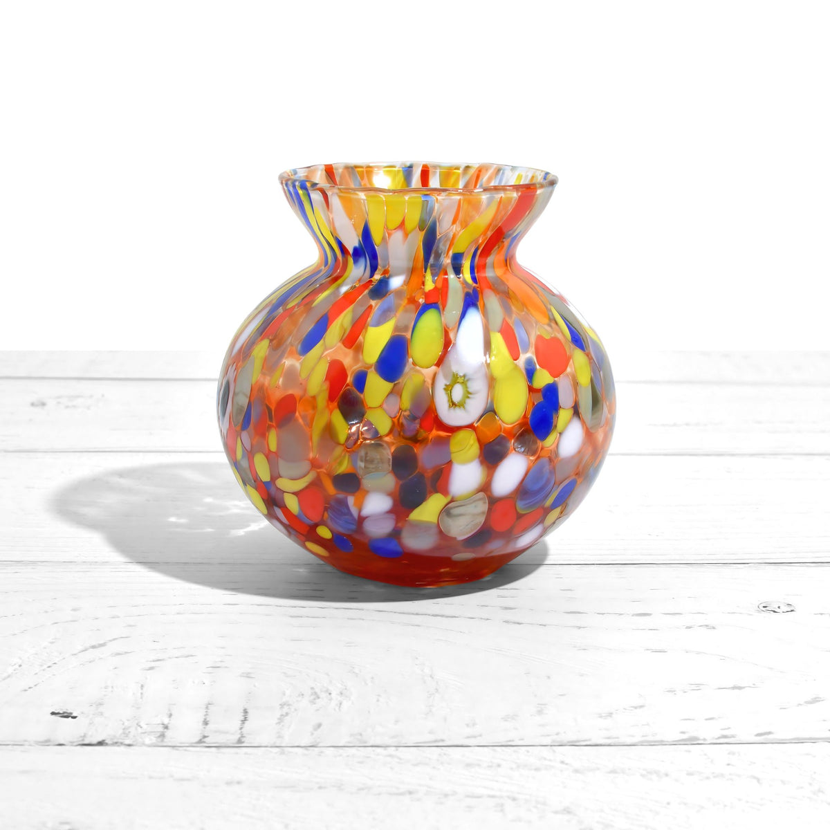 Tulip Round Murano Glass Small Vase with Millefiori, Made In Italy