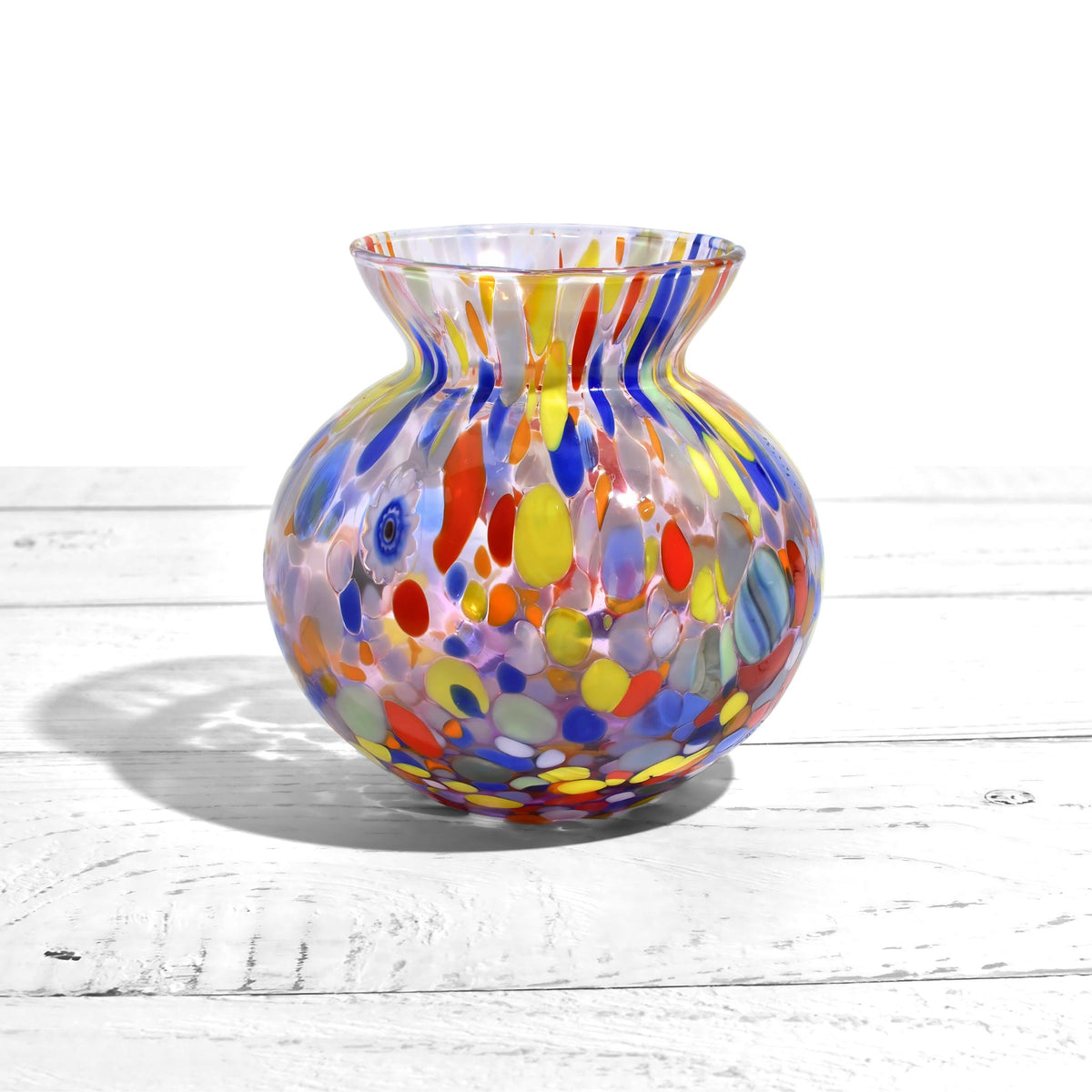 Tulip Round Murano Glass Small Vase with Millefiori, Made In Italy