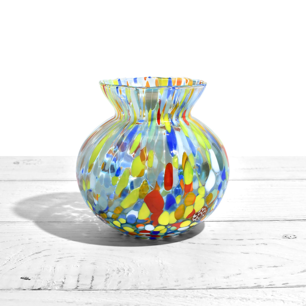 Tulip Round Murano Glass Small Vase with Millefiori, Made In Italy