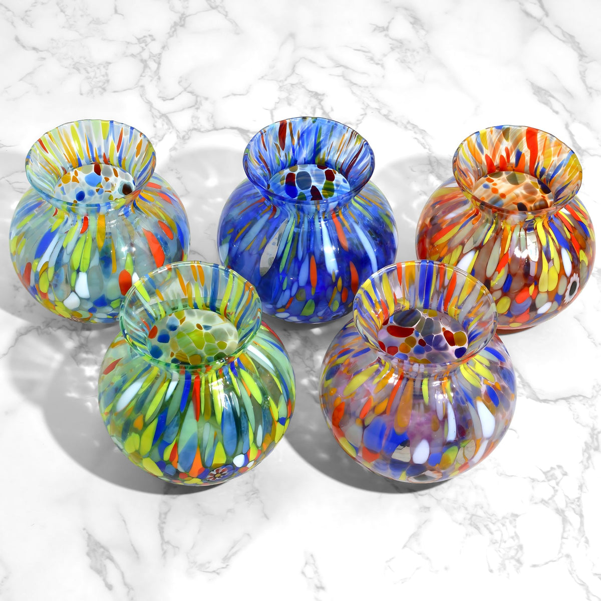 Tulip Round Murano Glass Small Vase with Millefiori, Made In Italy