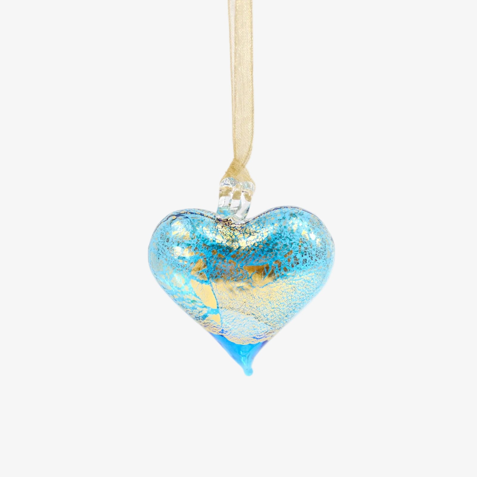 Colorful Murano glass small heart ornament from Italy, perfect as a holiday decoration, handcrafted by MyItalianDecor.