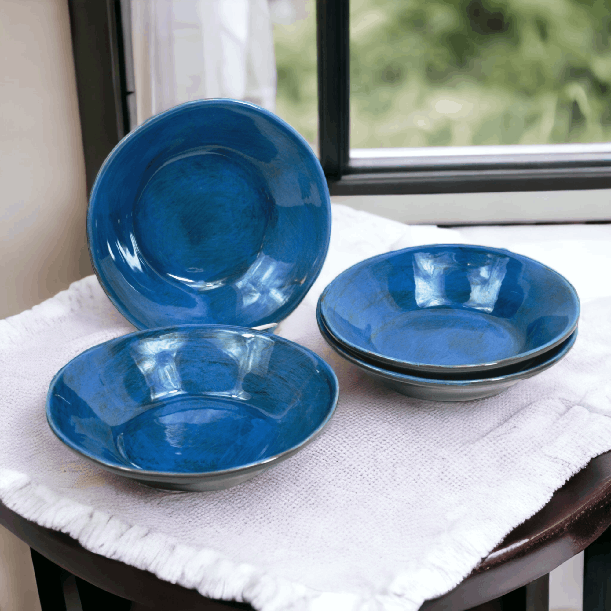 Tuscan Ceramic Pasta Bowl, Set of 4, Cobalt Blue, Made in Italy