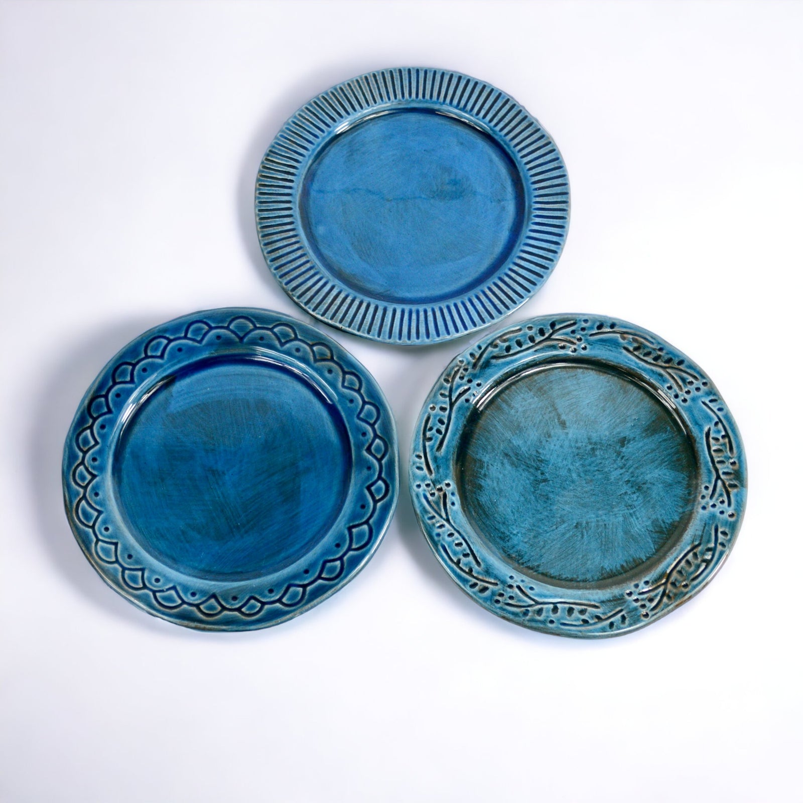 Set of three Tuscan ceramic appetizer and dessert plates by My Italian Decor, featuring traditional Italian design and craftsmanship.