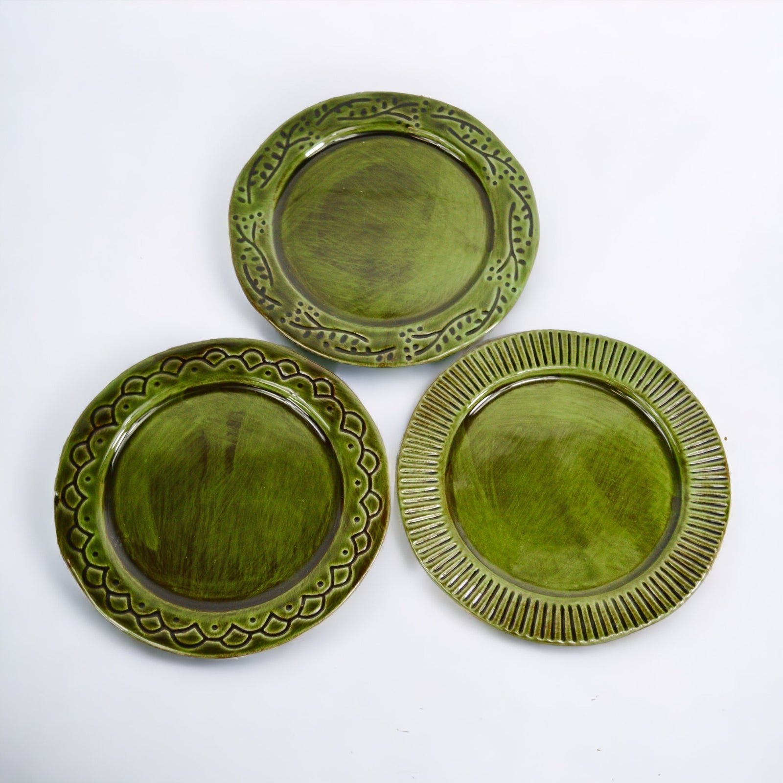 Set of three Tuscan ceramic appetizer and dessert plates by My Italian Decor, featuring traditional Italian design and craftsmanship.
