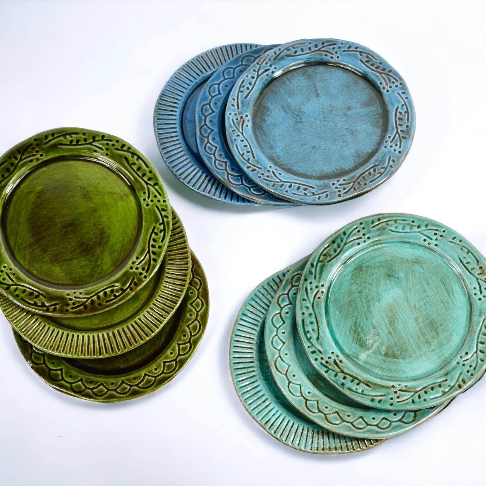 Set of three Tuscan ceramic appetizer and dessert plates by My Italian Decor, featuring traditional Italian design and vibrant colors.