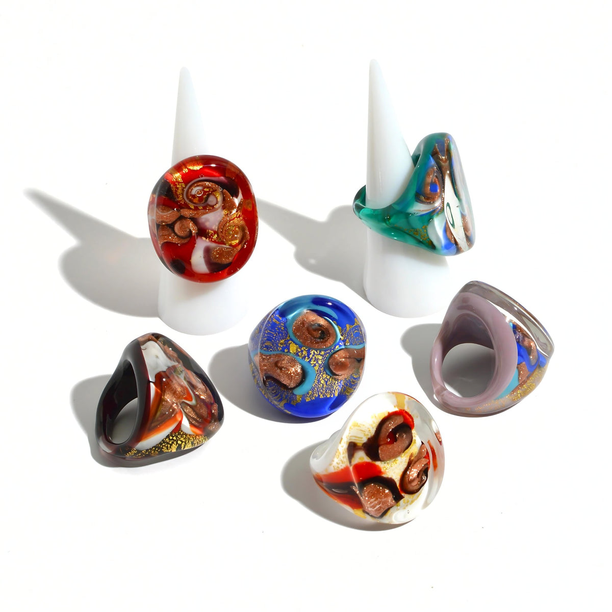 Venice Glass Statement Rings, Handcrafted In Italy