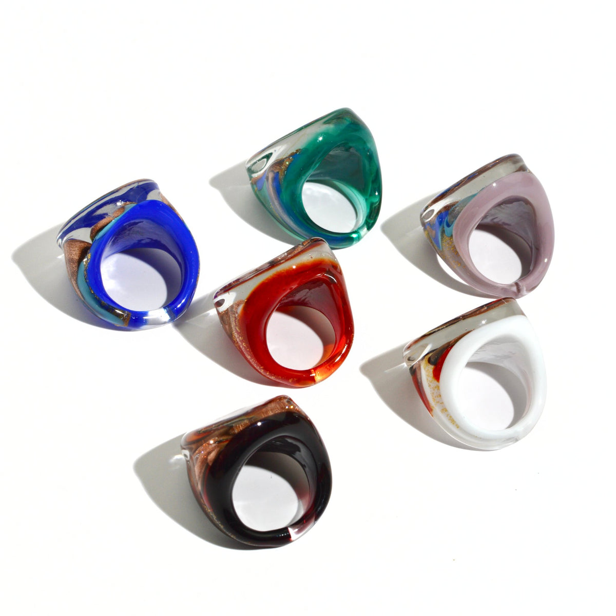 Venice Glass Statement Rings, Handcrafted In Italy