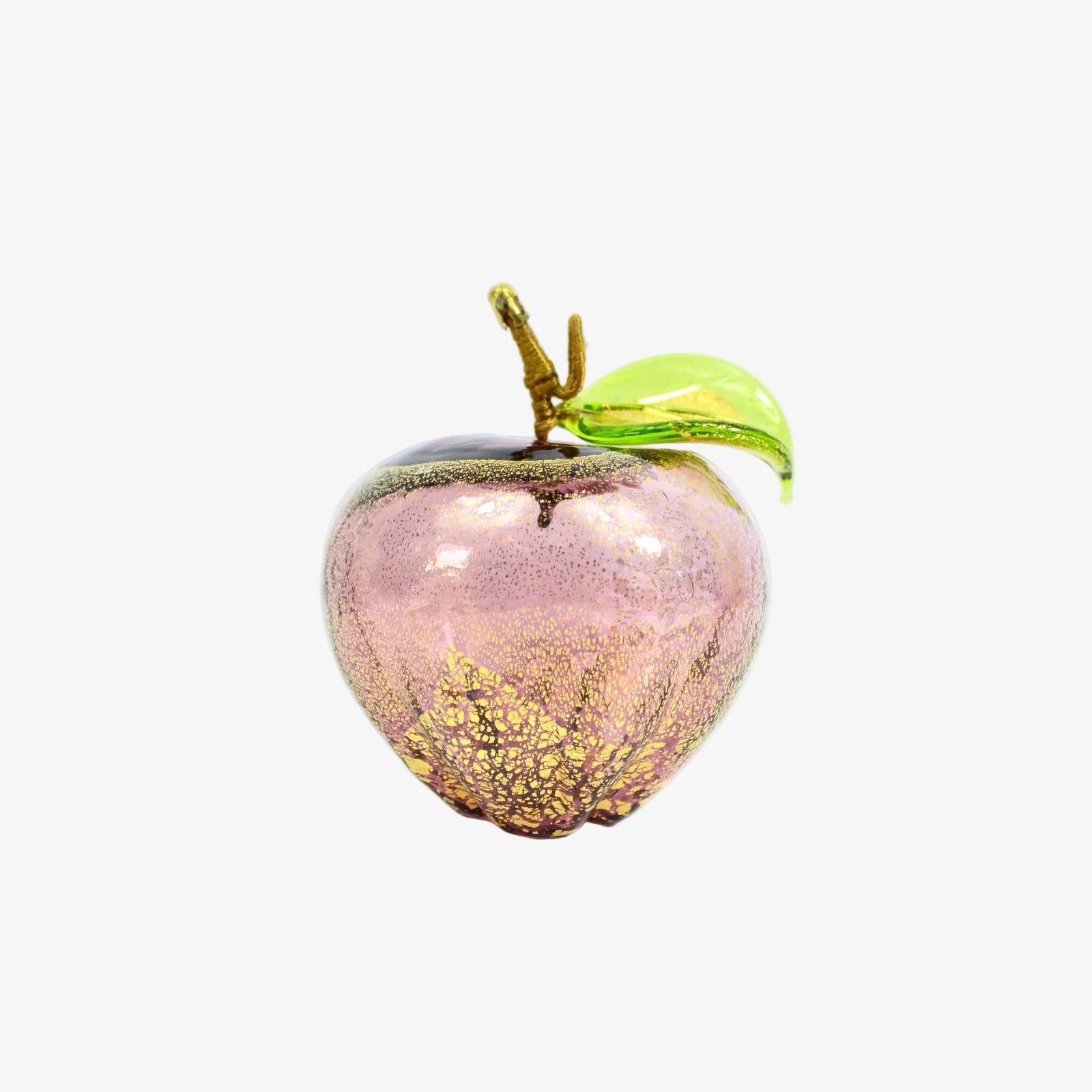 Hand-blown Murano glass apple with 24k gold foil, artificial floral decor crafted in Italy by MyItalianDecor
