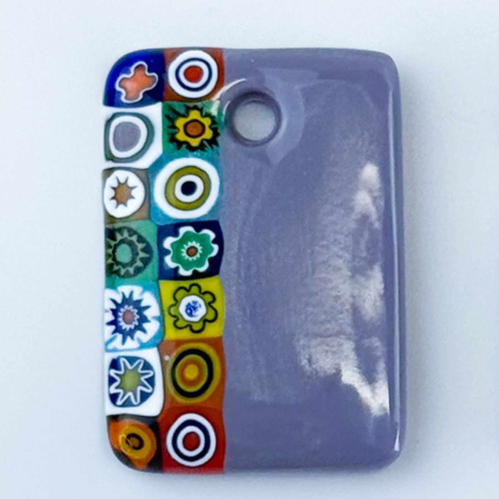 Murano Millefiori rectangle pendant on cord, handcrafted charms and pendants by My Italian Decor, showcasing vibrant glass art.