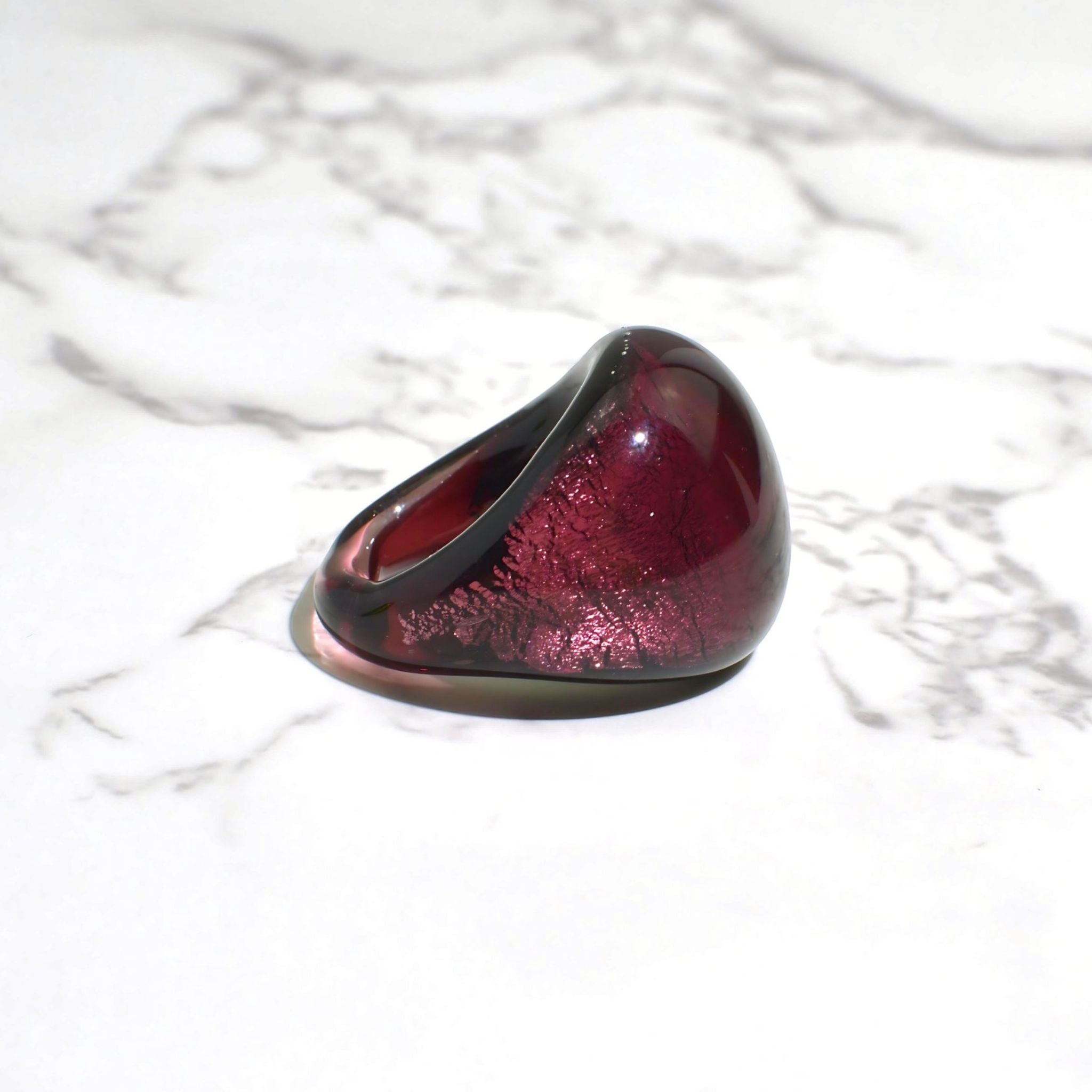 Murano Glass Arno statement ring in violet with cobalt, teal, and silver accents, handmade in Italy by MyItalianDecor.