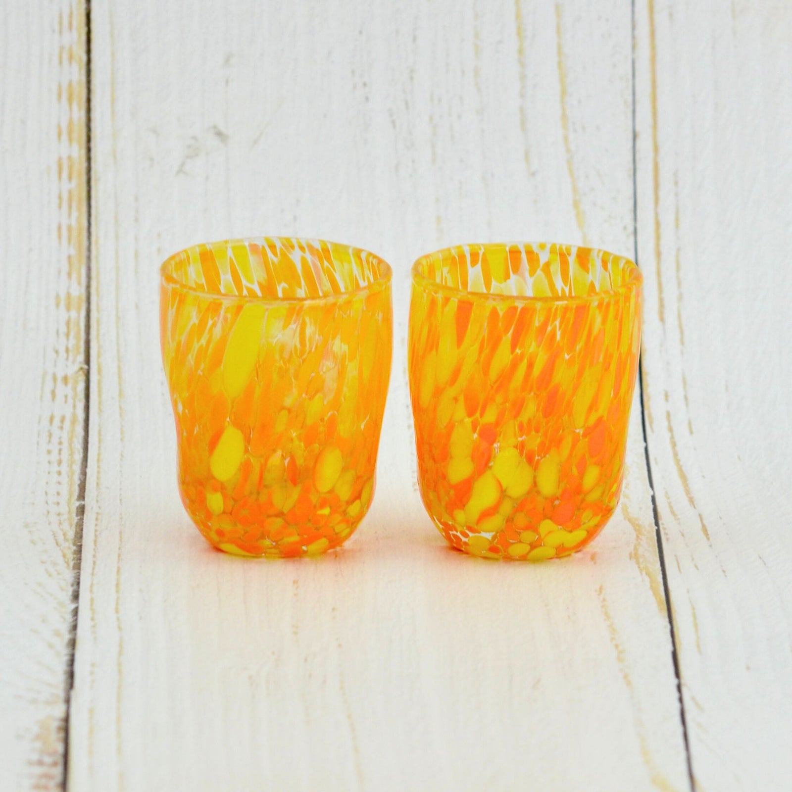 Set of two Murano Glass Viva shot glasses by My Italian Decor, featuring colorful hand-blown Italian glass design.