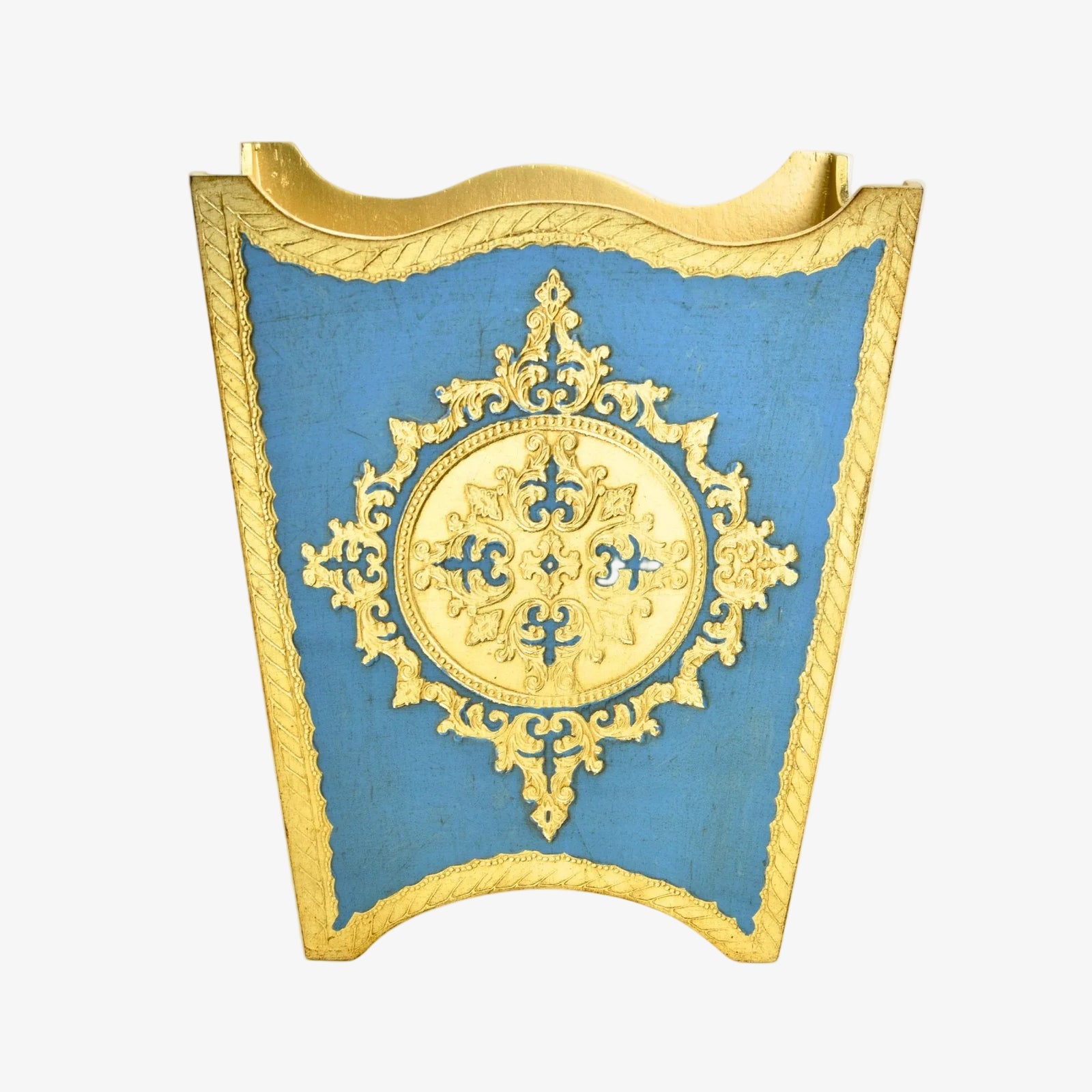 Italian Florentine Waste Bin, Capri Blue, Gold, Made in Italy - My Italian Decor