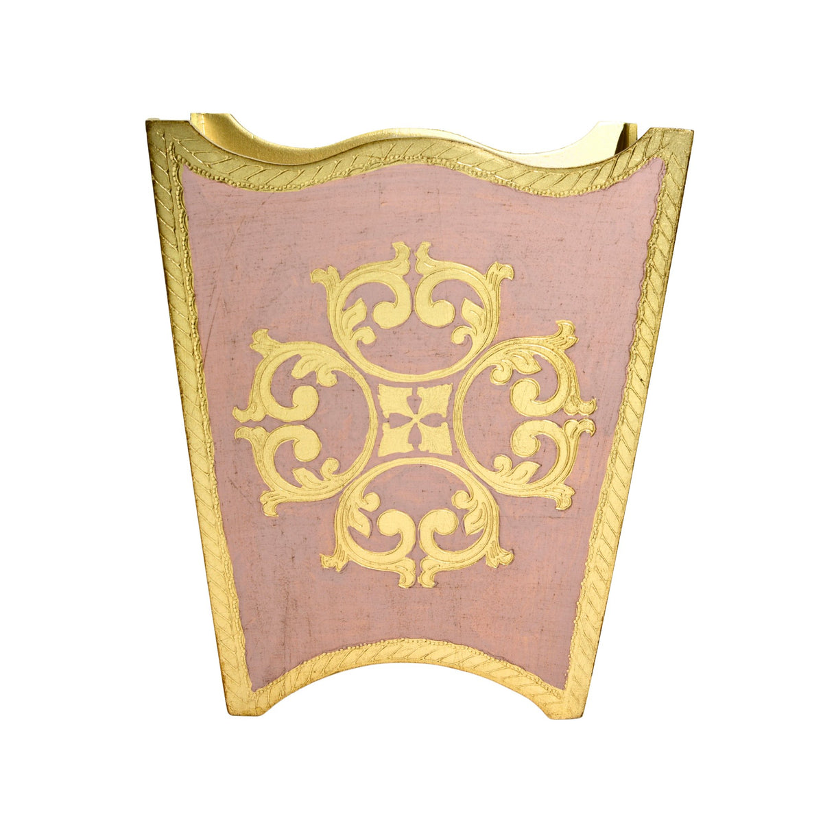 Florentine Carved Wood Waste Bin, Pink and Gold, Made in Italy