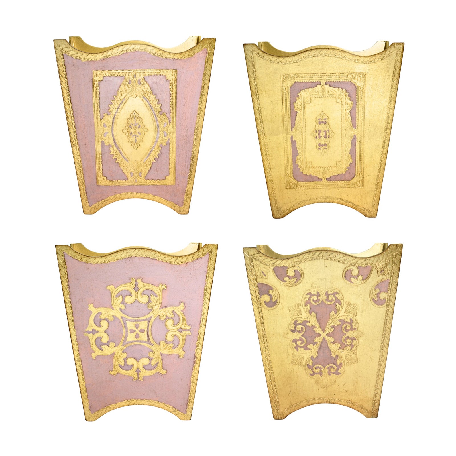 Florentine Carved Wood Waste Bin, Pink and Gold, Made in Italy - My Italian Decor