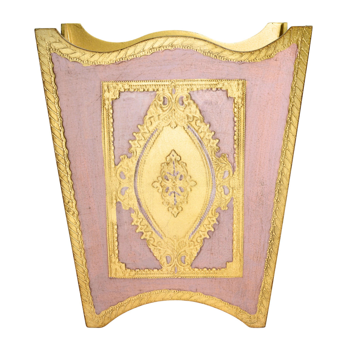 Florentine Carved Wood Waste Bin, Pink and Gold, Made in Italy