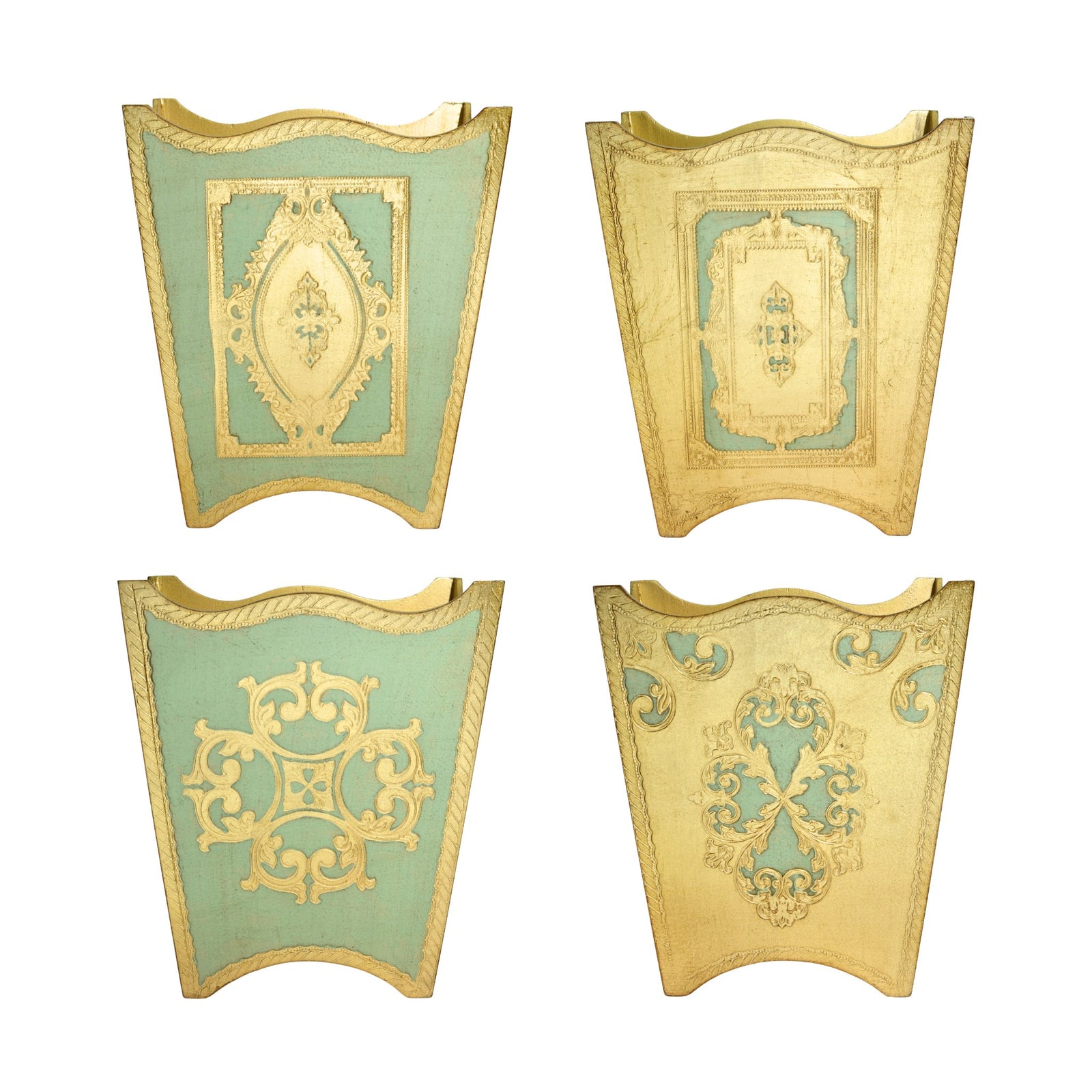 Florentine Carved Wood Waste Bin, Sage Green and Gold, Made in Italy - My Italian Decor