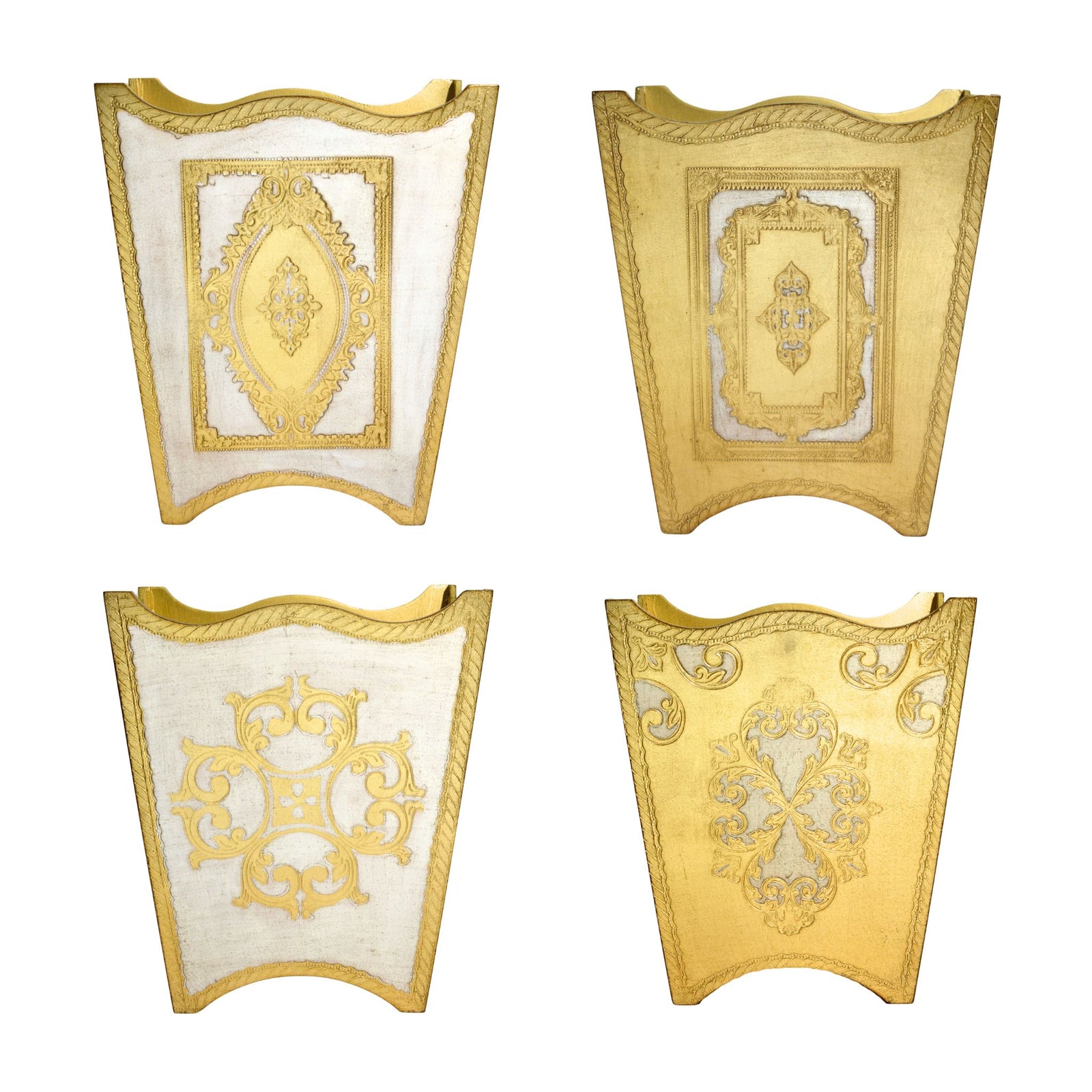 Italian Florentine Waste bin, White & Gold, Made in Italy - My Italian Decor