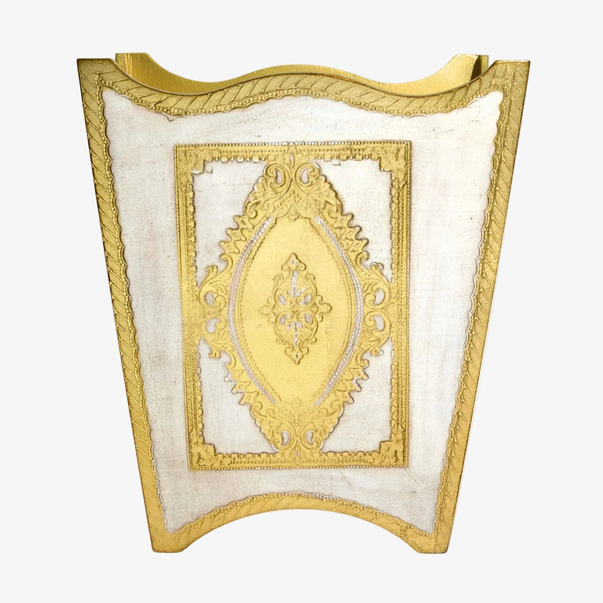 Italian Florentine Waste bin, White & Gold, Made in Italy - My Italian Decor