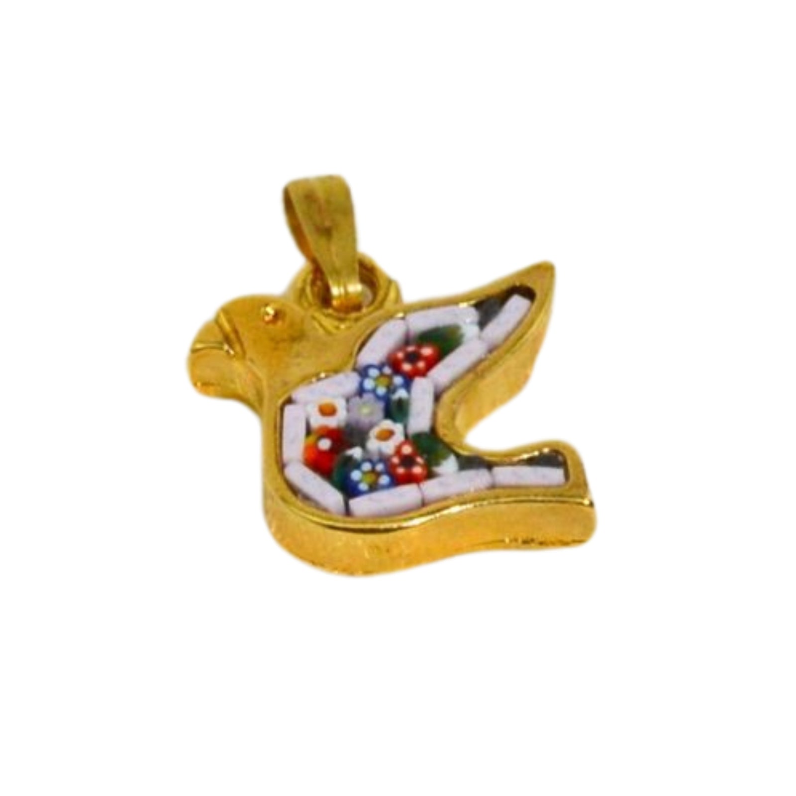 Handcrafted Florentine mosaic dove pendant from Italy, featuring intricate colorful glass in a charming charms and pendants style.