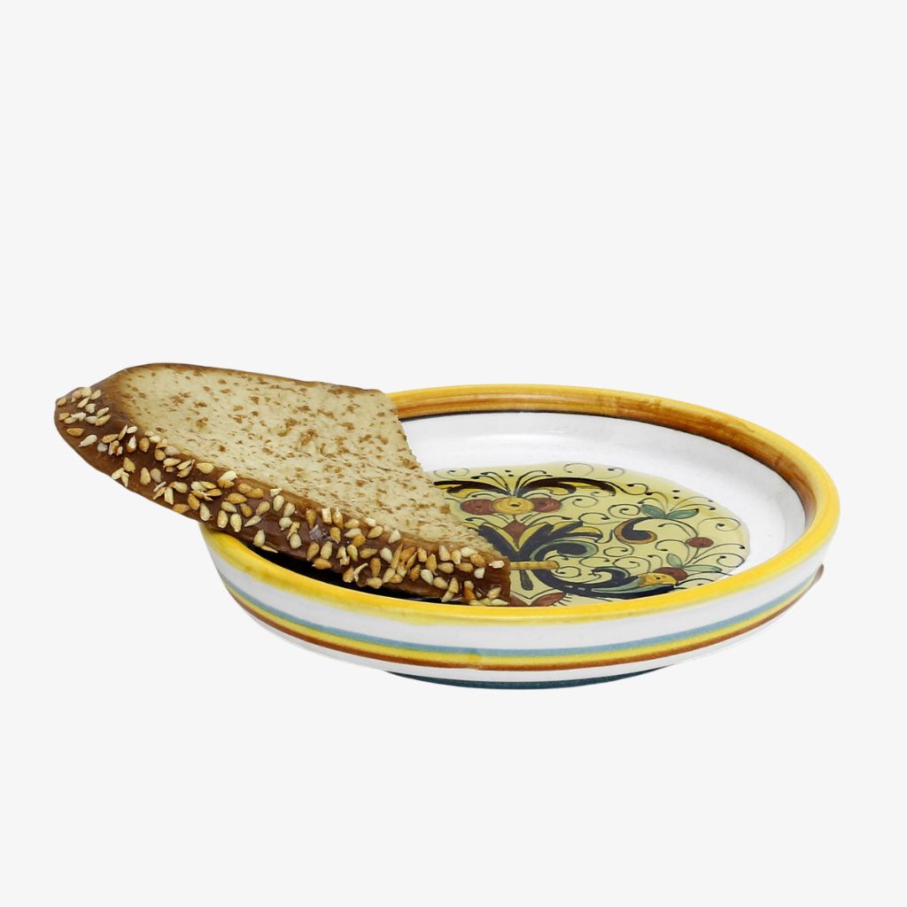 Hand Painted Deruta Ceramic Wine Coaster and Dipping Bowl, Ricco Design