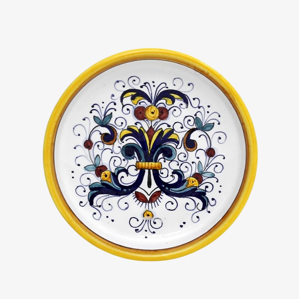 Hand Painted Deruta Ceramic Wine Coaster and Dipping Bowl, Ricco Design