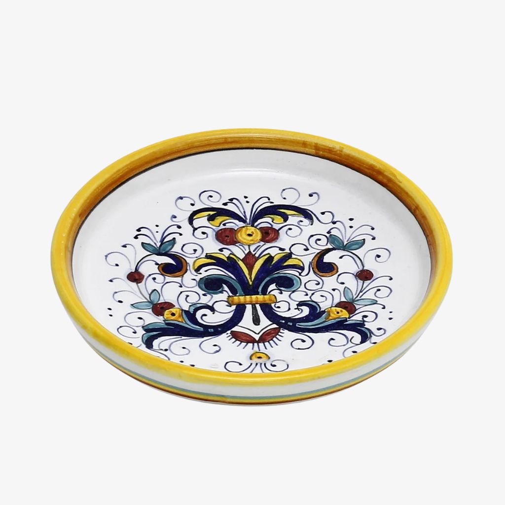 Hand Painted Deruta Ceramic Wine Coaster and Dipping Bowl, Ricco Design