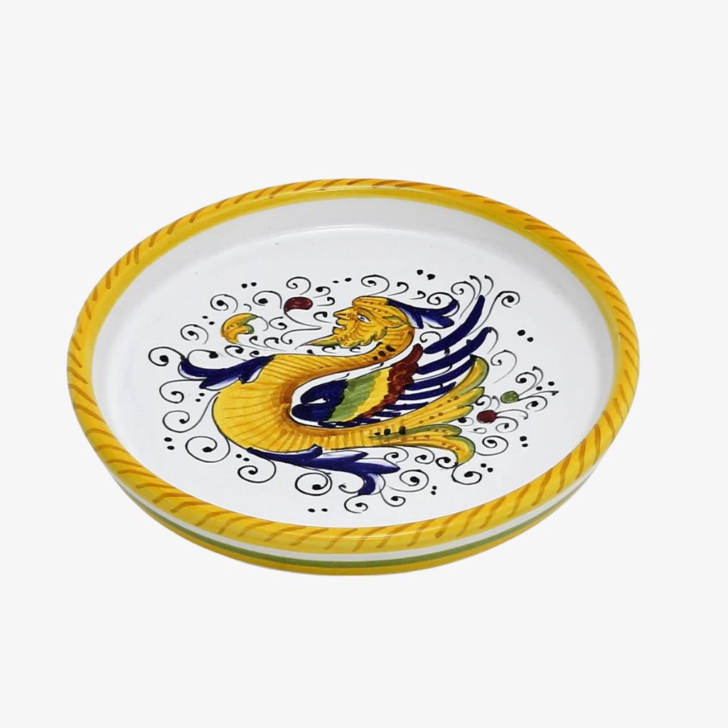 Hand Painted Deruta Ceramic Wine Coaster and Dipping Bowl, Rafaellesco Design