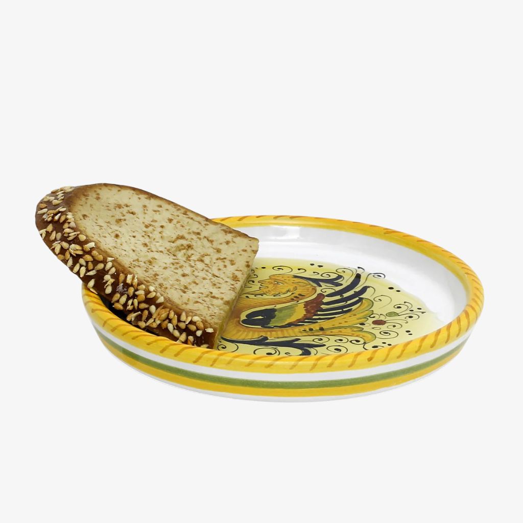 Hand Painted Deruta Ceramic Wine Coaster and Dipping Bowl, Rafaellesco Design