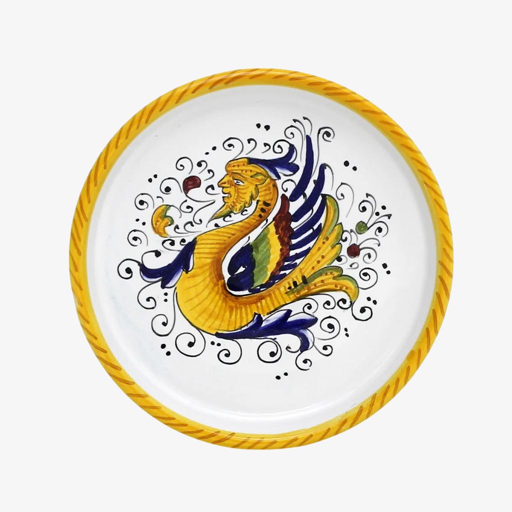 Hand Painted Deruta Ceramic Wine Coaster and Dipping Bowl, Rafaellesco Design